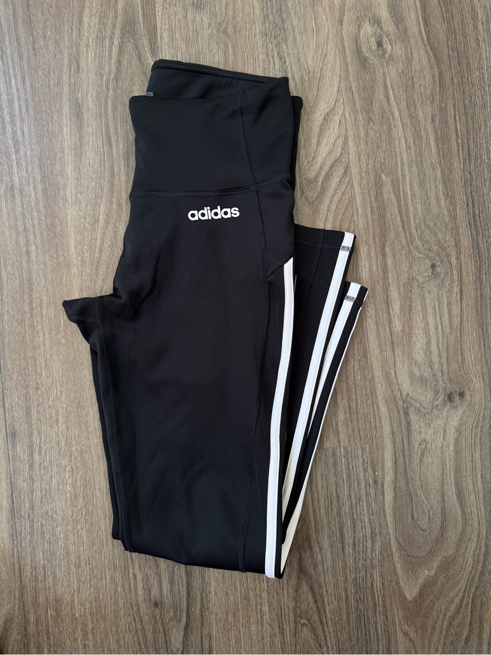 Adidas Black Leggings with White Side Stripes and Logo